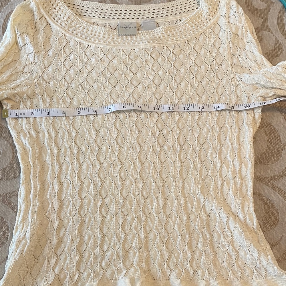 Emma James Cream Beaded Knit Sweater Size M | Feminine Boho Chic Lightweight - Picture 4 of 11